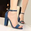imageSHEMEE Womens Round Toe Chunky High Heel Pump Sandals Ankle Strap Buckle Block Heeled Summer ShoesNavyblue