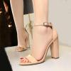imageSHEMEE Womens Round Toe Chunky High Heel Pump Sandals Ankle Strap Buckle Block Heeled Summer ShoesNude