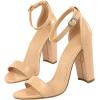 imageSHEMEE Womens Round Toe Chunky High Heel Pump Sandals Ankle Strap Buckle Block Heeled Summer ShoesNude