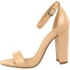 imageSHEMEE Womens Round Toe Chunky High Heel Pump Sandals Ankle Strap Buckle Block Heeled Summer ShoesNude