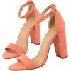 imageSHEMEE Womens Round Toe Chunky High Heel Pump Sandals Ankle Strap Buckle Block Heeled Summer ShoesPink