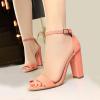 imageSHEMEE Womens Round Toe Chunky High Heel Pump Sandals Ankle Strap Buckle Block Heeled Summer ShoesPink