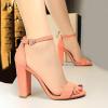 imageSHEMEE Womens Round Toe Chunky High Heel Pump Sandals Ankle Strap Buckle Block Heeled Summer ShoesPink