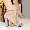 imageSHEMEE Womens Round Toe Chunky High Heel Pump Sandals Ankle Strap Buckle Block Heeled Summer ShoesPurple