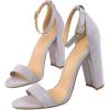 imageSHEMEE Womens Round Toe Chunky High Heel Pump Sandals Ankle Strap Buckle Block Heeled Summer ShoesPurple