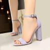 imageSHEMEE Womens Round Toe Chunky High Heel Pump Sandals Ankle Strap Buckle Block Heeled Summer ShoesPurple