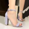 imageSHEMEE Womens Round Toe Chunky High Heel Pump Sandals Ankle Strap Buckle Block Heeled Summer ShoesPurple