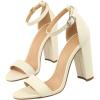 imageSHEMEE Womens Round Toe Chunky High Heel Pump Sandals Ankle Strap Buckle Block Heeled Summer ShoesWhite