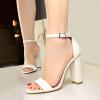 imageSHEMEE Womens Round Toe Chunky High Heel Pump Sandals Ankle Strap Buckle Block Heeled Summer ShoesWhite