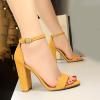 imageSHEMEE Womens Round Toe Chunky High Heel Pump Sandals Ankle Strap Buckle Block Heeled Summer ShoesYellow