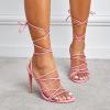 imageSHEMEE Womens Stiletto High Heel Cross Strappy Sandals Gladiator Roman Style Rope Tie Up Round Toe Summer ShoesPink