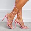 imageSHEMEE Womens Stiletto High Heel Cross Strappy Sandals Gladiator Roman Style Rope Tie Up Round Toe Summer ShoesPink
