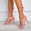 imageSHEMEE Womens Stiletto High Heel Cross Strappy Sandals Gladiator Roman Style Rope Tie Up Round Toe Summer ShoesPink