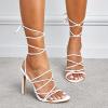 imageSHEMEE Womens Stiletto High Heel Cross Strappy Sandals Gladiator Roman Style Rope Tie Up Round Toe Summer ShoesWhite