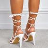 imageSHEMEE Womens Stiletto High Heel Cross Strappy Sandals Gladiator Roman Style Rope Tie Up Round Toe Summer ShoesWhite