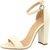 imageSHEMEE Womens Round Toe Chunky High Heel Pump Sandals Ankle Strap Buckle Block Heeled Summer ShoesWhite