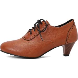 imageSHEMEE Vintage Kitten Heels Oxford Pumps for Women Stacked Cone Heel Victorian Witch Shoes LaceUp Brogues Work Office ShoeYellow 502