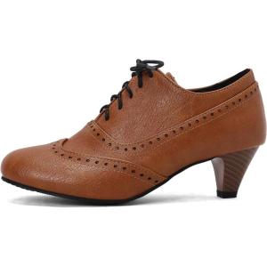 imageSHEMEE Vintage Kitten Heels Oxford Pumps for Women Stacked Cone Heel Victorian Witch Shoes LaceUp Brogues Work Office ShoeYellow 503