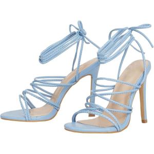 imageSHEMEE Womens Stiletto High Heel Cross Strappy Sandals Gladiator Roman Style Rope Tie Up Round Toe Summer ShoesLight Blue