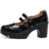 imageSHEMEE Womens Chunky Platform Patent Leather Mary Janes Pumps Buckle Ankle Strap Block High Heels Wingtip Oxfords Dress Shoes UniformBlack 1