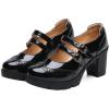 imageSHEMEE Womens Chunky Platform Patent Leather Mary Janes Pumps Buckle Ankle Strap Block High Heels Wingtip Oxfords Dress Shoes UniformBlack 1