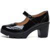 imageSHEMEE Womens Chunky Platform Patent Leather Mary Janes Pumps Buckle Ankle Strap Block High Heels Wingtip Oxfords Dress Shoes UniformBlack