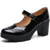 imageSHEMEE Womens Chunky Platform Patent Leather Mary Janes Pumps Buckle Ankle Strap Block High Heels Wingtip Oxfords Dress Shoes UniformBlack