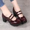 imageSHEMEE Womens Chunky Platform Patent Leather Mary Janes Pumps Buckle Ankle Strap Block High Heels Wingtip Oxfords Dress Shoes UniformBurgundy 1