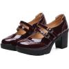 imageSHEMEE Womens Chunky Platform Patent Leather Mary Janes Pumps Buckle Ankle Strap Block High Heels Wingtip Oxfords Dress Shoes UniformBurgundy 1