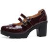 imageSHEMEE Womens Chunky Platform Patent Leather Mary Janes Pumps Buckle Ankle Strap Block High Heels Wingtip Oxfords Dress Shoes UniformBurgundy 1