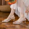 imageSHEMEE Womens Glitter Rhinestone Sparkly Kitten Heel Sandals Ankle Strap Buckle Strappy Summer ShoesBeige