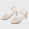 imageSHEMEE Womens Glitter Rhinestone Sparkly Kitten Heel Sandals Ankle Strap Buckle Strappy Summer ShoesBeige