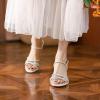 imageSHEMEE Womens Glitter Rhinestone Sparkly Kitten Heel Sandals Ankle Strap Buckle Strappy Summer ShoesBeige