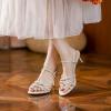 imageSHEMEE Womens Glitter Rhinestone Sparkly Kitten Heel Sandals Ankle Strap Buckle Strappy Summer ShoesBeige
