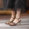 imageSHEMEE Womens Glitter Rhinestone Sparkly Kitten Heel Sandals Ankle Strap Buckle Strappy Summer ShoesBlack