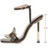imageSHEMEE Womens Heeled Sandals Embellished Butterfly Stiletto Heels Square Open Toe High Heels Ankle Strap Sandals Wedding Dress Pumps ShoesBlack