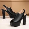 imageSHEMEE Womens Peep Toe Chunky Heeled Platform Sandals Shoes Summer Square Opentoe Block High Heels Slingback Elastic Back SandaliasBlack