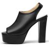 imageSHEMEE Womens Peep Toe Chunky Heeled Platform Sandals Shoes Summer Square Opentoe Block High Heels Slingback Elastic Back SandaliasBlack
