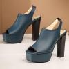 imageSHEMEE Womens Peep Toe Chunky Heeled Platform Sandals Shoes Summer Square Opentoe Block High Heels Slingback Elastic Back SandaliasBlue