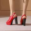 imageSHEMEE Womens Peep Toe Chunky Heeled Platform Sandals Shoes Summer Square Opentoe Block High Heels Slingback Elastic Back SandaliasRed