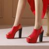 imageSHEMEE Womens Peep Toe Chunky Heeled Platform Sandals Shoes Summer Square Opentoe Block High Heels Slingback Elastic Back SandaliasRed