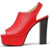 imageSHEMEE Womens Peep Toe Chunky Heeled Platform Sandals Shoes Summer Square Opentoe Block High Heels Slingback Elastic Back SandaliasRed