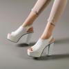 imageSHEMEE Womens Peep Toe Chunky Heeled Platform Sandals Shoes Summer Square Opentoe Block High Heels Slingback Elastic Back SandaliasWhite