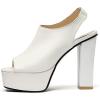 imageSHEMEE Womens Peep Toe Chunky Heeled Platform Sandals Shoes Summer Square Opentoe Block High Heels Slingback Elastic Back SandaliasWhite