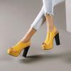 imageSHEMEE Womens Peep Toe Chunky Heeled Platform Sandals Shoes Summer Square Opentoe Block High Heels Slingback Elastic Back SandaliasYellow