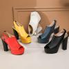 imageSHEMEE Womens Peep Toe Chunky Heeled Platform Sandals Shoes Summer Square Opentoe Block High Heels Slingback Elastic Back SandaliasYellow