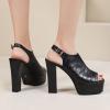 imageSHEMEE Womens Peep Toe Chunky High Heels Platform Sandals Shoes Summer Opentoe Block Heeled Slingback Buckle SandaliasBlack