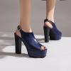 imageSHEMEE Womens Peep Toe Chunky High Heels Platform Sandals Shoes Summer Opentoe Block Heeled Slingback Buckle SandaliasBlue