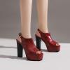 imageSHEMEE Womens Peep Toe Chunky High Heels Platform Sandals Shoes Summer Opentoe Block Heeled Slingback Buckle SandaliasBurgundy
