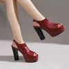 imageSHEMEE Womens Peep Toe Chunky High Heels Platform Sandals Shoes Summer Opentoe Block Heeled Slingback Buckle SandaliasBurgundy